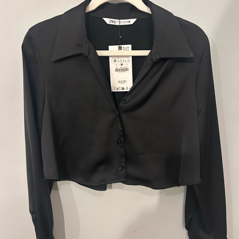 Zara Black Cropped Shirt - Picture 2 of 5
